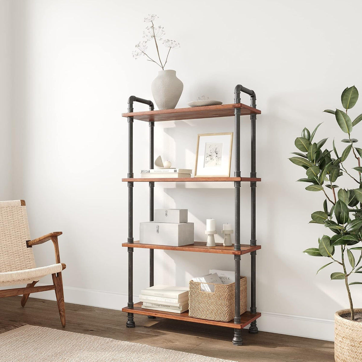 Brown Solid Pine 4-Tier Bookcase N178990