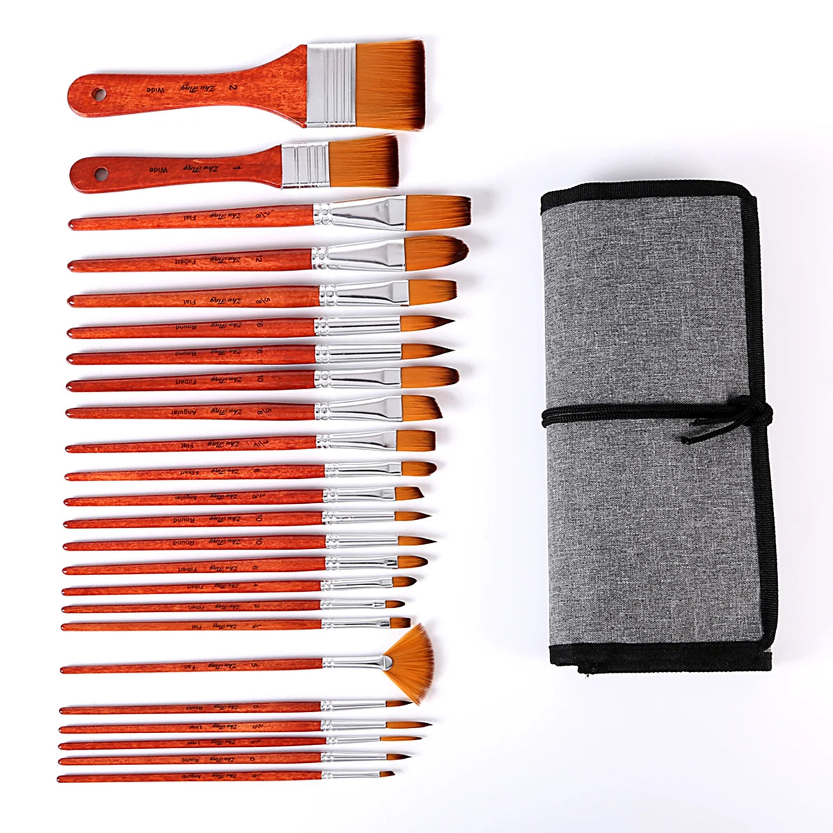 24PCS Nylon Hair Red Paint Brushes Set U448