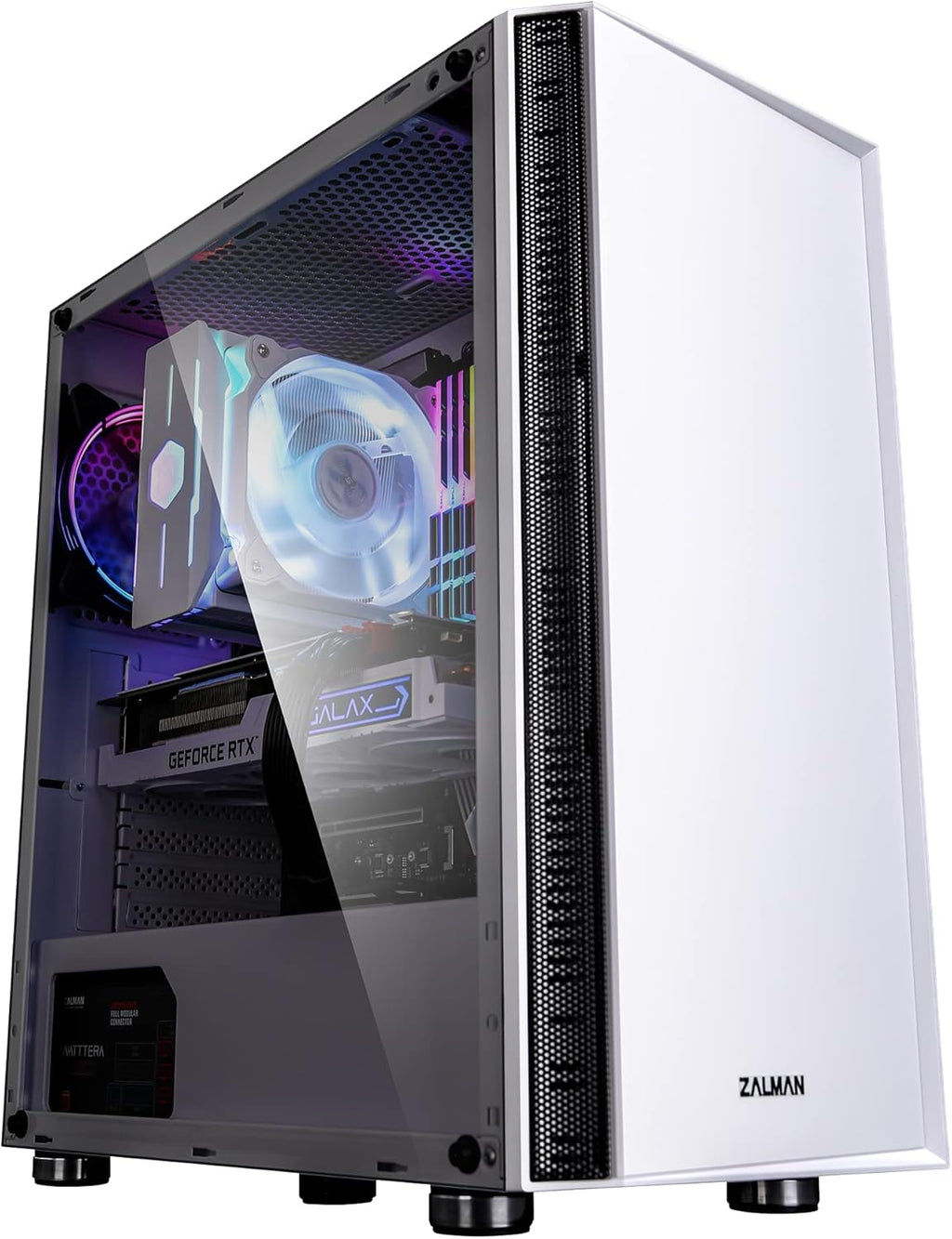 White ATX Mid Tower Gaming PC Case, Mesh Front Panel, Tempered Glass, 120mm RGB LED Fan, Pack of 2 V145032