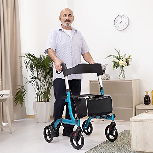 Champagne Lightweight Aluminium Folding Rollator Walker with Seat and 8-inch Wheels T481