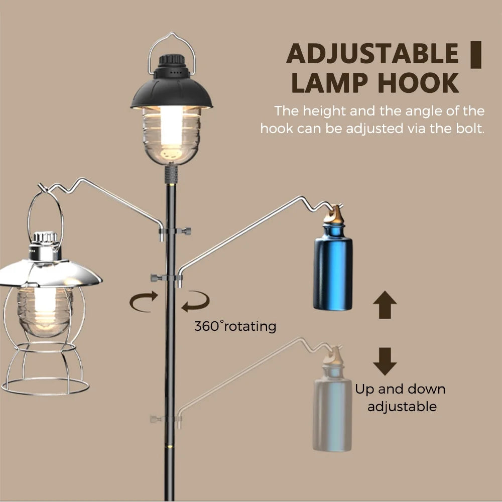 Lightweight Aluminum Alloy Camping Lamp Pole, Collapsible Adjustable Lantern Hanger H901