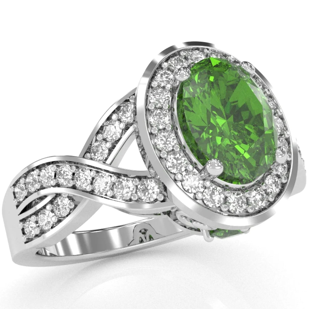14k White Gold Peridot Diamond Engagement Ring V434