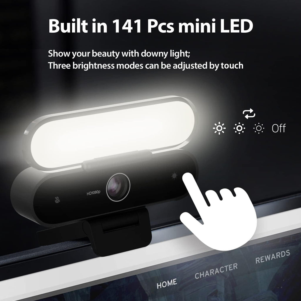 5-in-1 Full HD 1080P Webcam with Light, Microphone & Speakers J9356