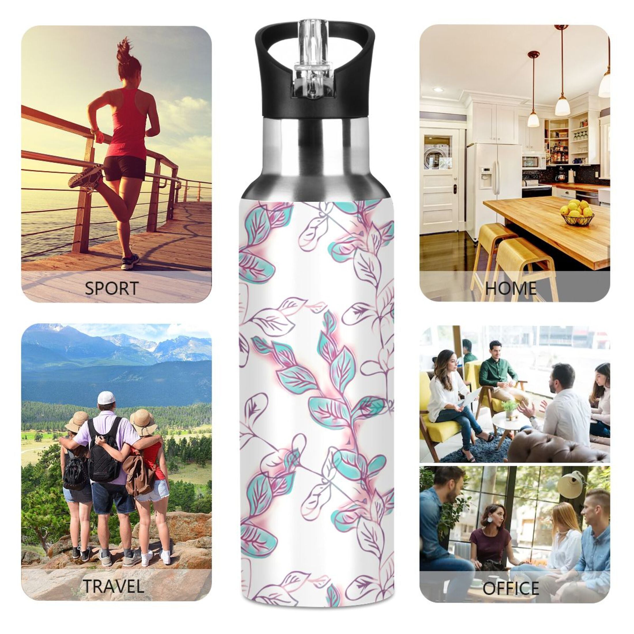 Stainless Steel Insulated Thermos Vacuum Flask Water Bottle with Straw Lid P313278
