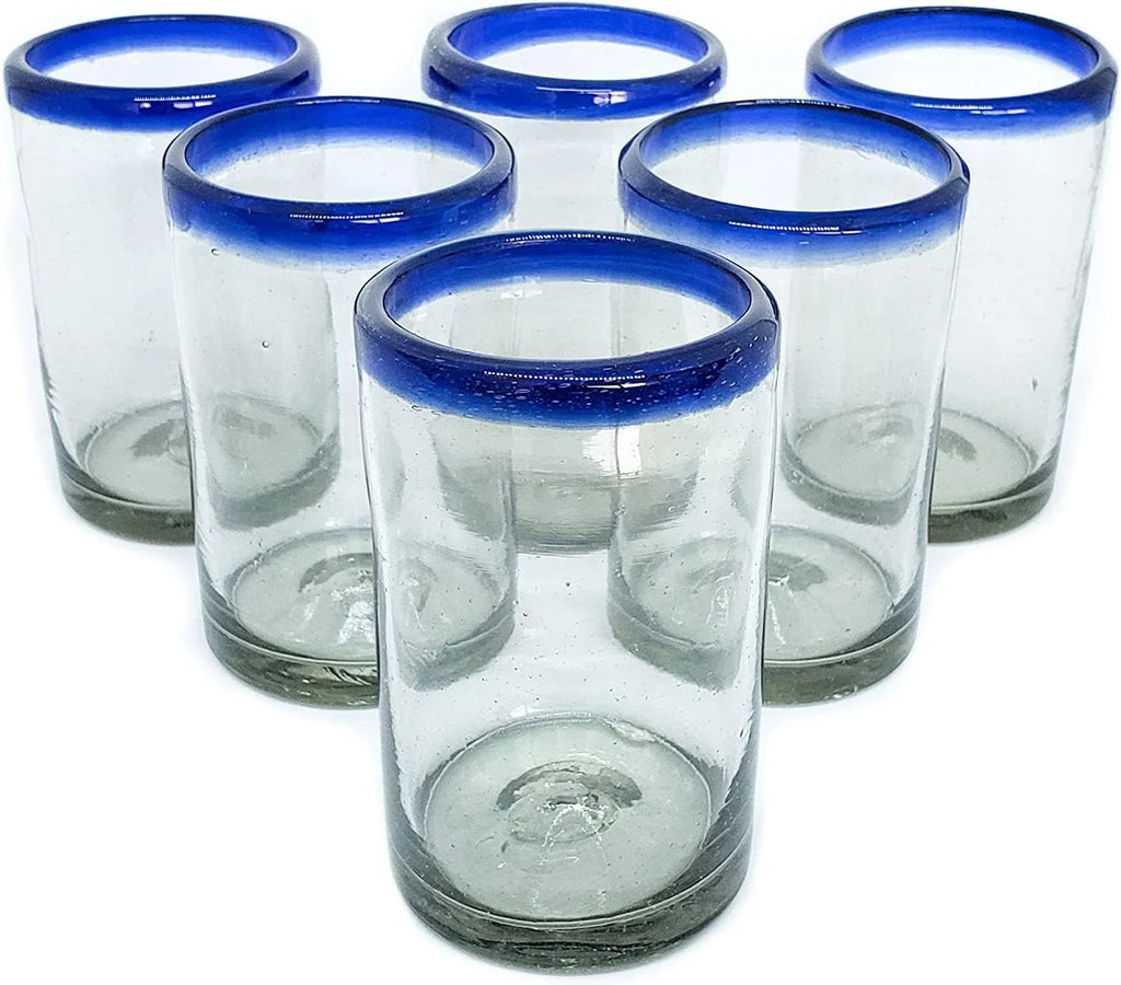 Cobalt Blue Rim 8 oz Recycled Glass Glasses (set of 6) H9753