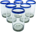 Cobalt Blue Rim 8 oz Recycled Glass Glasses (set of 6) H9753