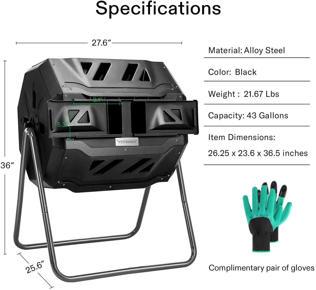Black 43 Gallon Dual Rotating Compost Bin T70392