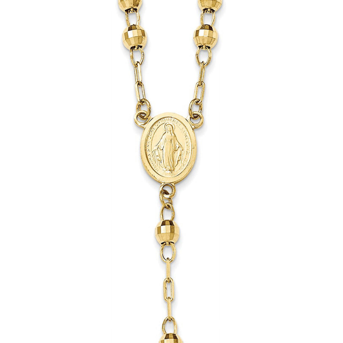 14K Yellow Gold Diamond-Cut Beaded Rosary Necklace B987