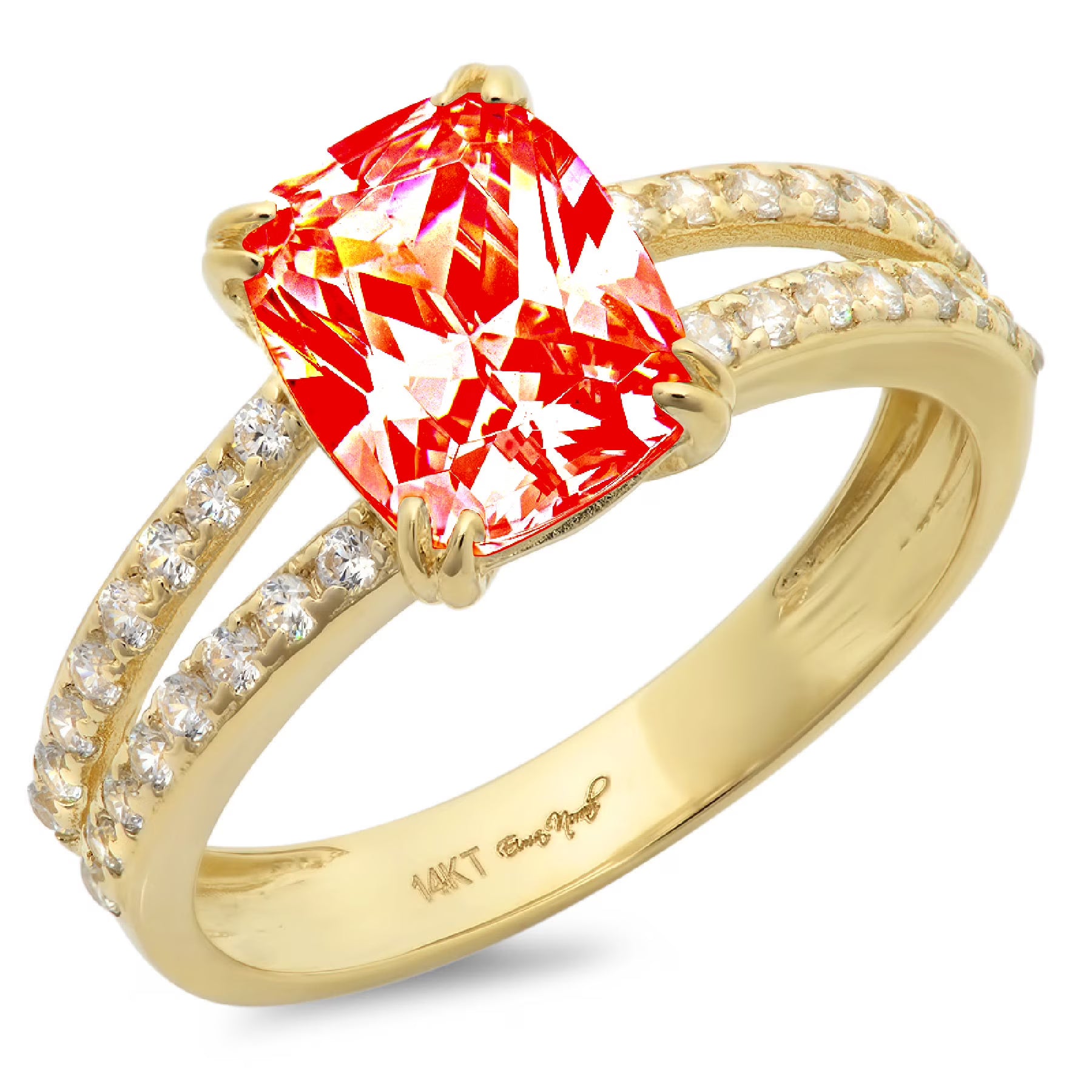 Cushion Cut Red Simulated Diamond 18k Yellow Gold Ring Size 3.5 L60602