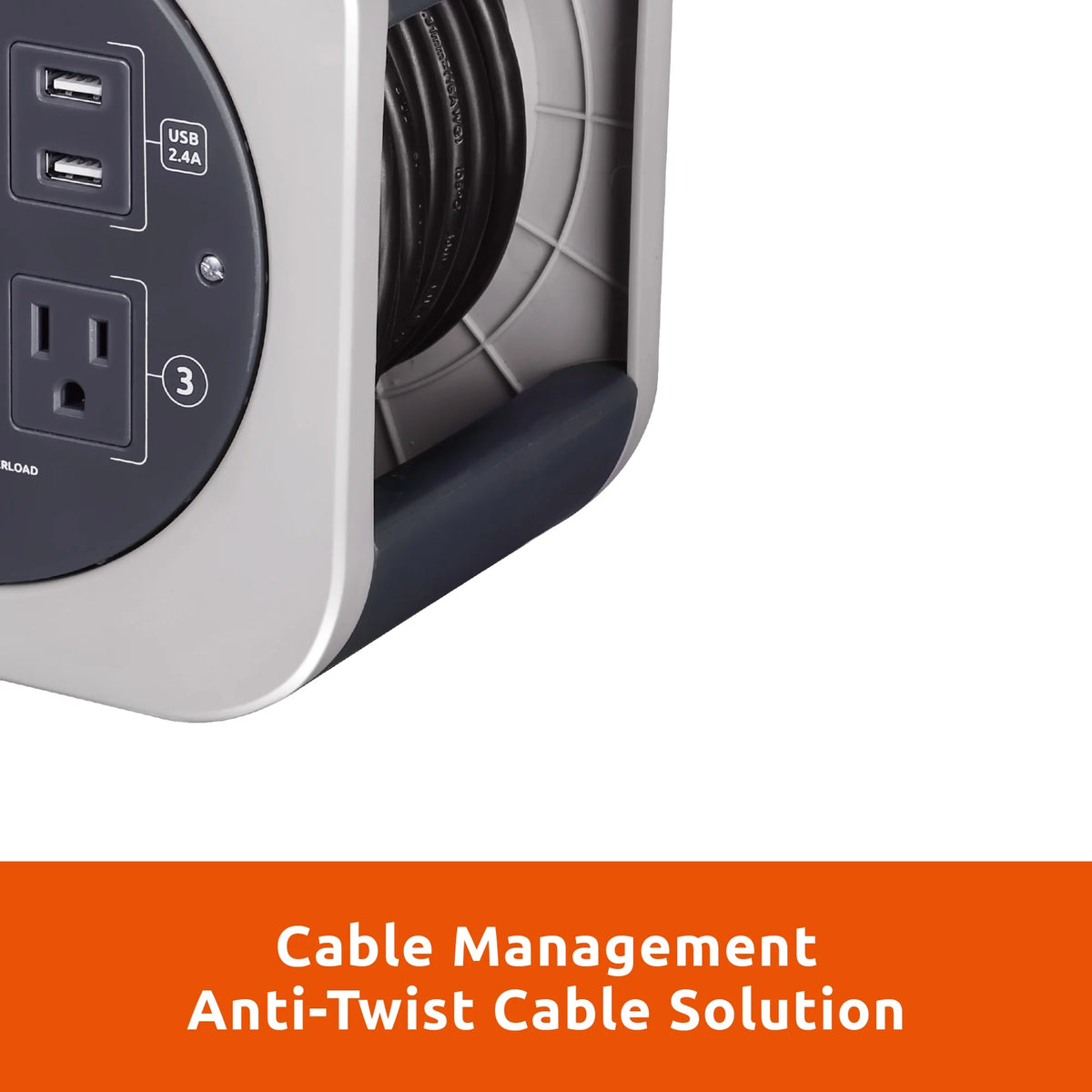 Cord Reel 25 ft Extension Cord with 3 Power Outlets and 2 USB Ports R796