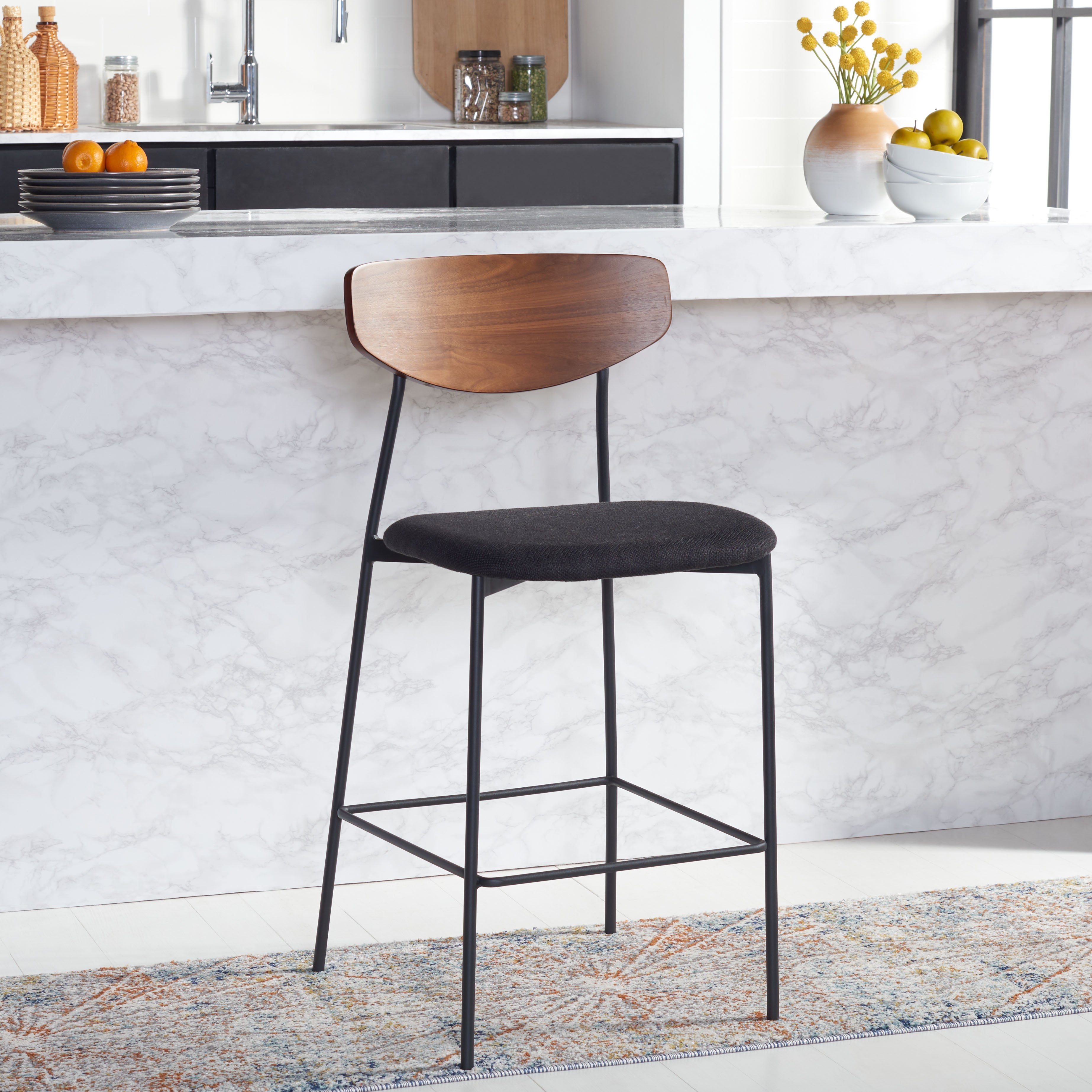 Walnut/Black Scandinavian Counter Stool I141