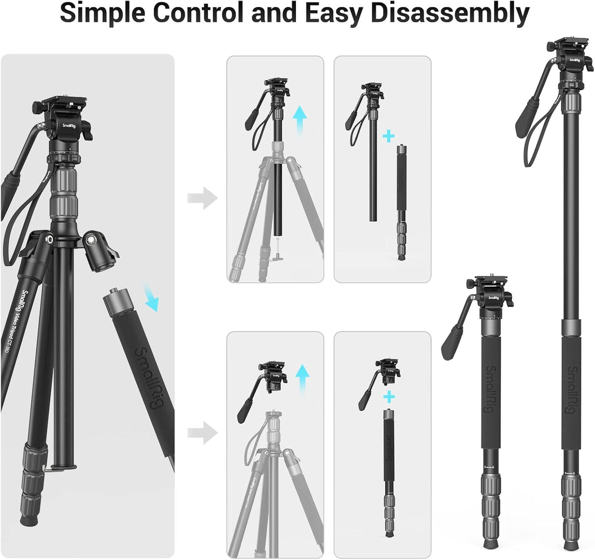 71 Video Tripod Monopod with Fluid Head, Aluminum Camera Tripod, Adjustable Height from 16.5 to 71 O10507