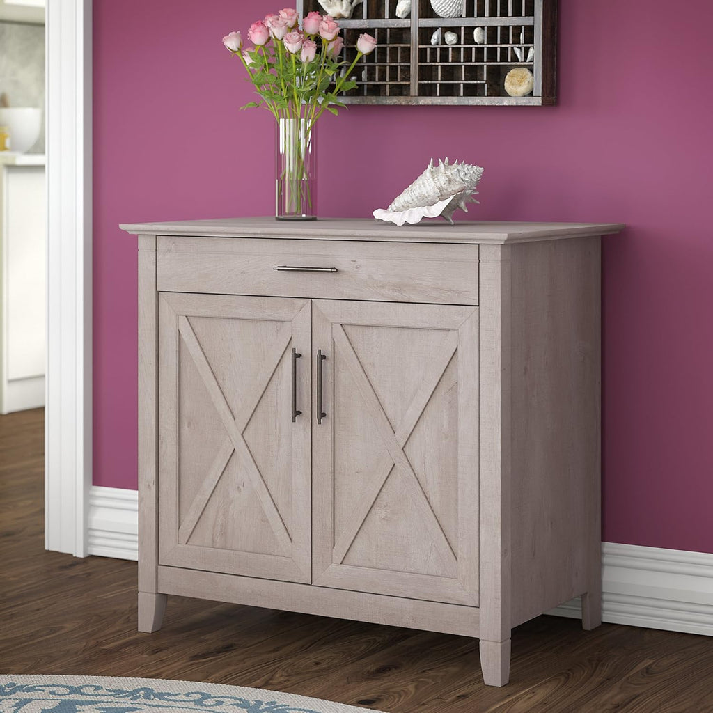 Pure White Oak Secretary Desk with Keyboard Tray and Storage Cabinet V2835