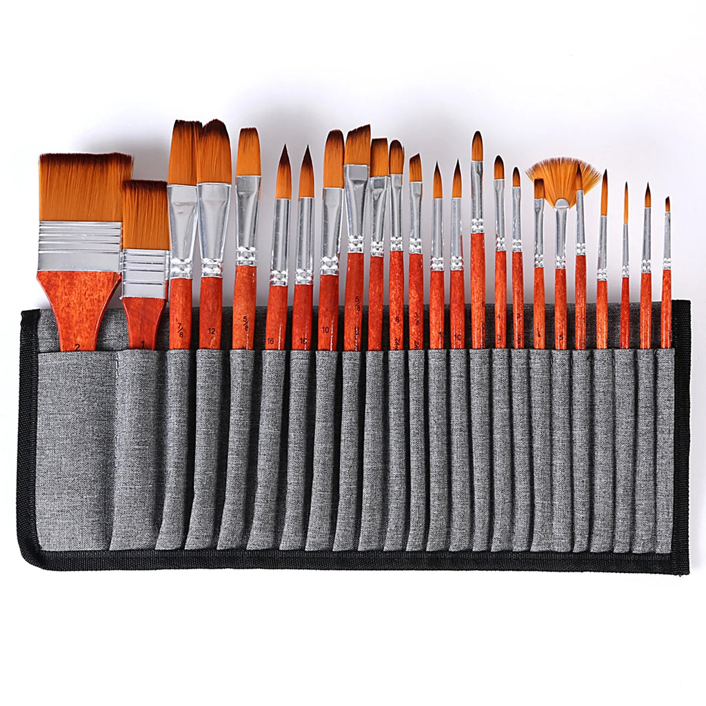 24PCS Nylon Hair Red Paint Brushes Set U448