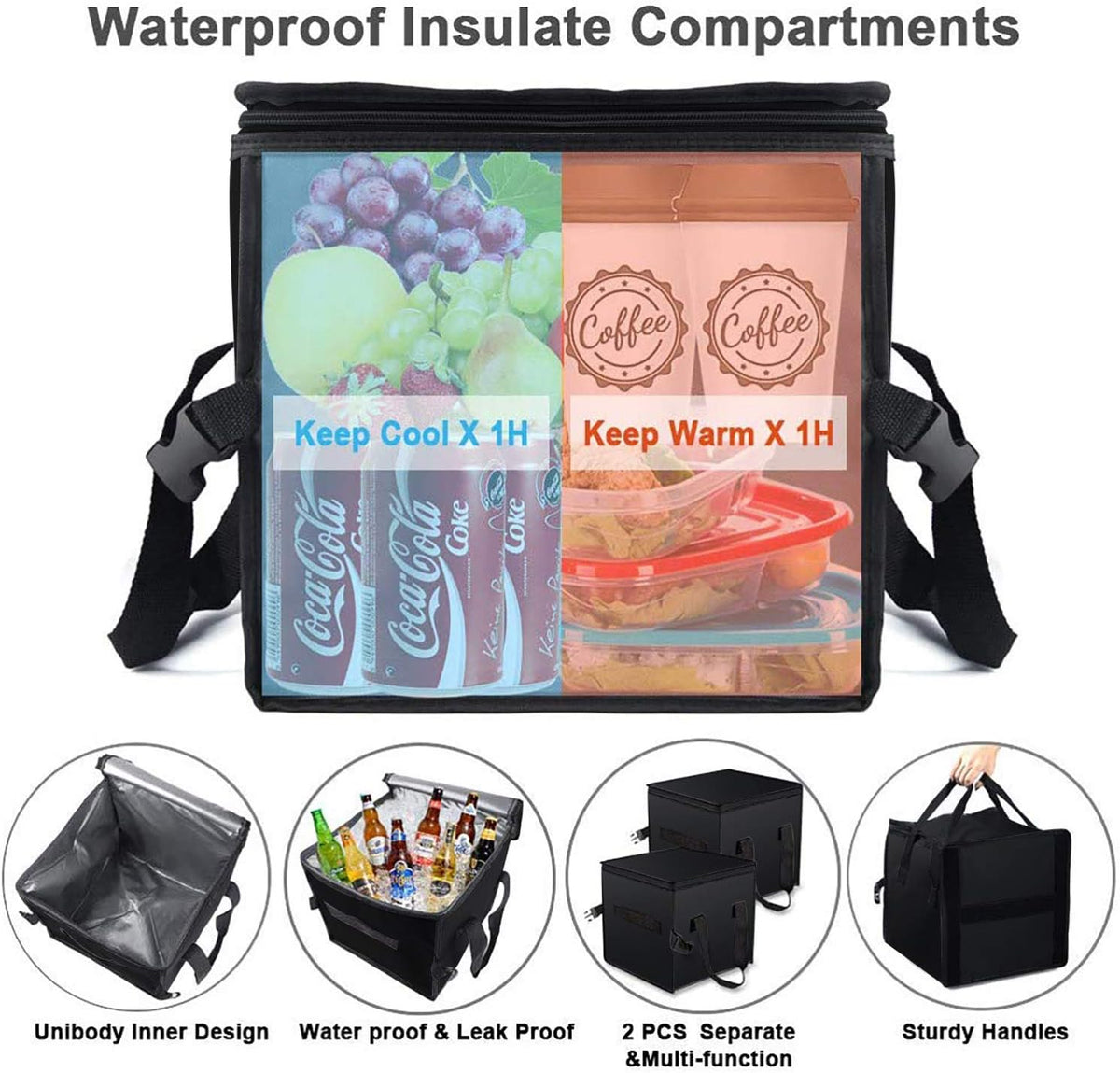 Black Collapsible Car Trunk Organizer with Insulation Cooler Bag O70786
