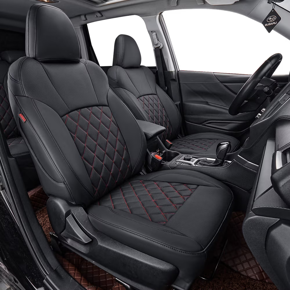 Black/Red Leatherette Full Set Car Seat Covers T93638