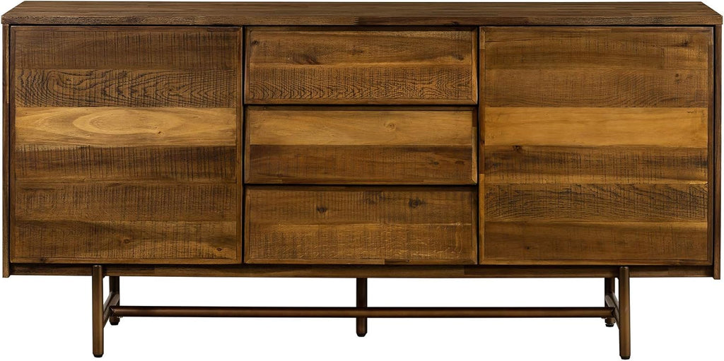 Mixed Wood Dining Buffet Cabinet Credenza Storage 62 Wide Matte Brass V52736
