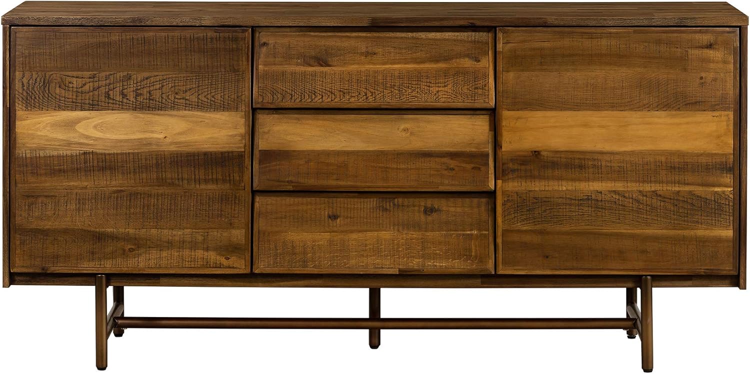 Mixed Wood Dining Buffet Cabinet Credenza Storage 62 Wide Matte Brass V52736