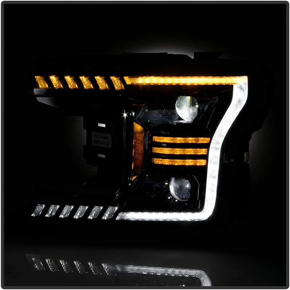 Black LED Tube Projector Headlights Set Left+Right H419