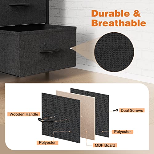 Black 9-Drawer Fabric Storage Tower with Wood Top S64004