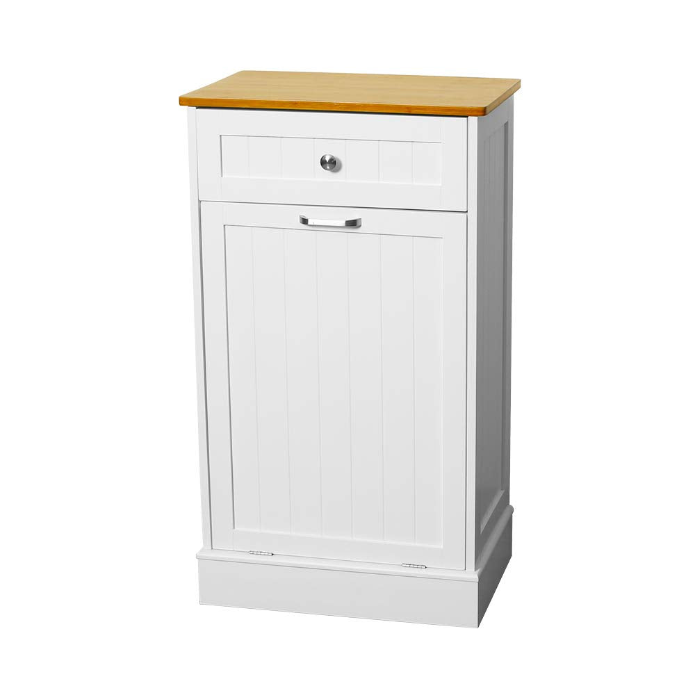 Black Wooden Tilt Out Trash Cabinet with Hideaway Drawer T494337