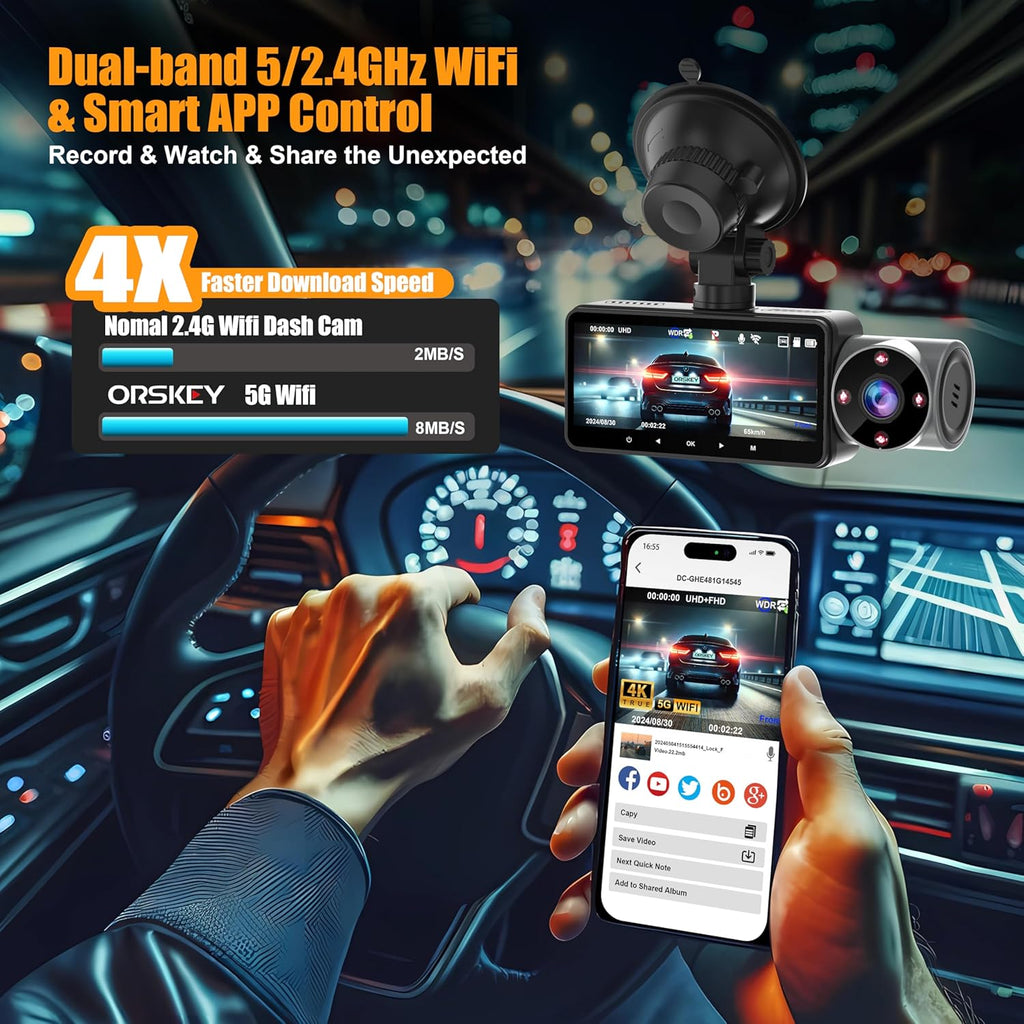 64GB Card 4K Dash Cam Front Rear Inside with GPS G82203