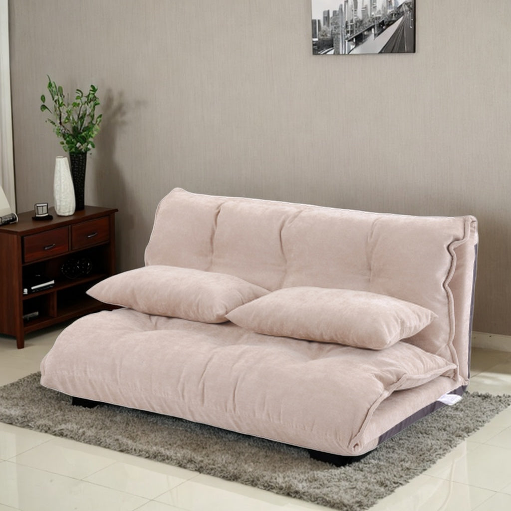 Beige Adjustable Folding Futon Sofa with Two Pillows K114