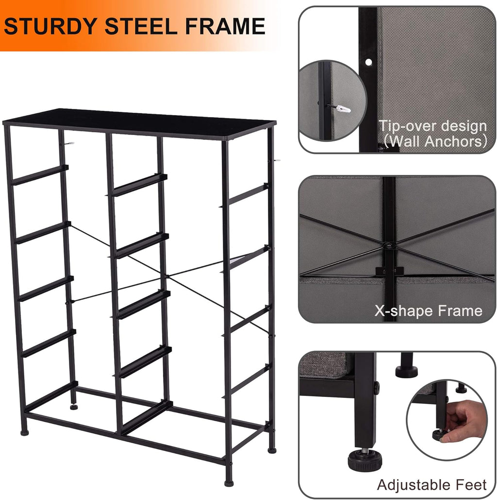 10 Drawer Vertical Dresser with Steel Frame and Fabric Bins K3383