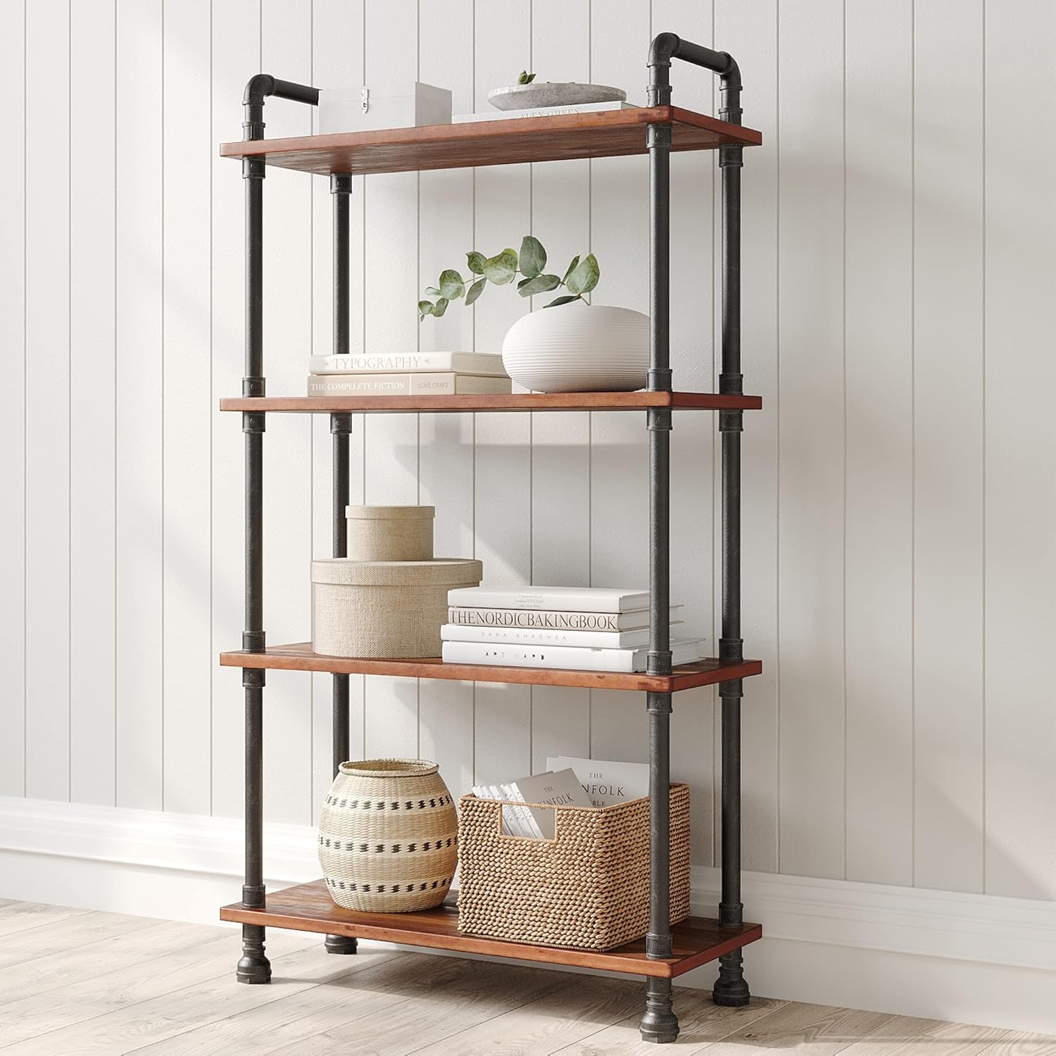Brown Solid Pine 4-Tier Bookcase N178990