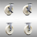 8 inch Stainless Steel Nylon Caster Set with Ball Bearings 2 Brakes 2 Rigid K4108