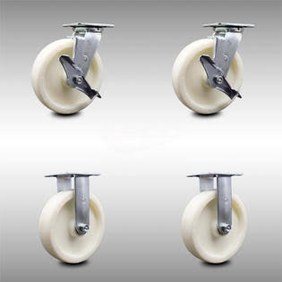 8 inch Stainless Steel Nylon Caster Set with Ball Bearings 2 Brakes 2 Rigid K4108