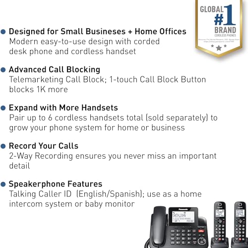 Black Corded/Cordless Phone with Digital Answering Machine, 2 Handsets Q869194