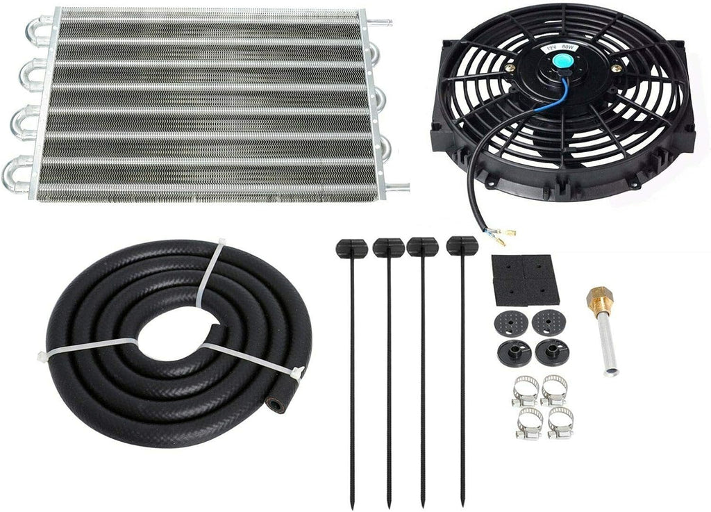 6 Row Transmission Cooler Aluminium Radiator Remote Oil Cooler with 10" Cooling Fan Mounting Kit Pack of 2 G44535
