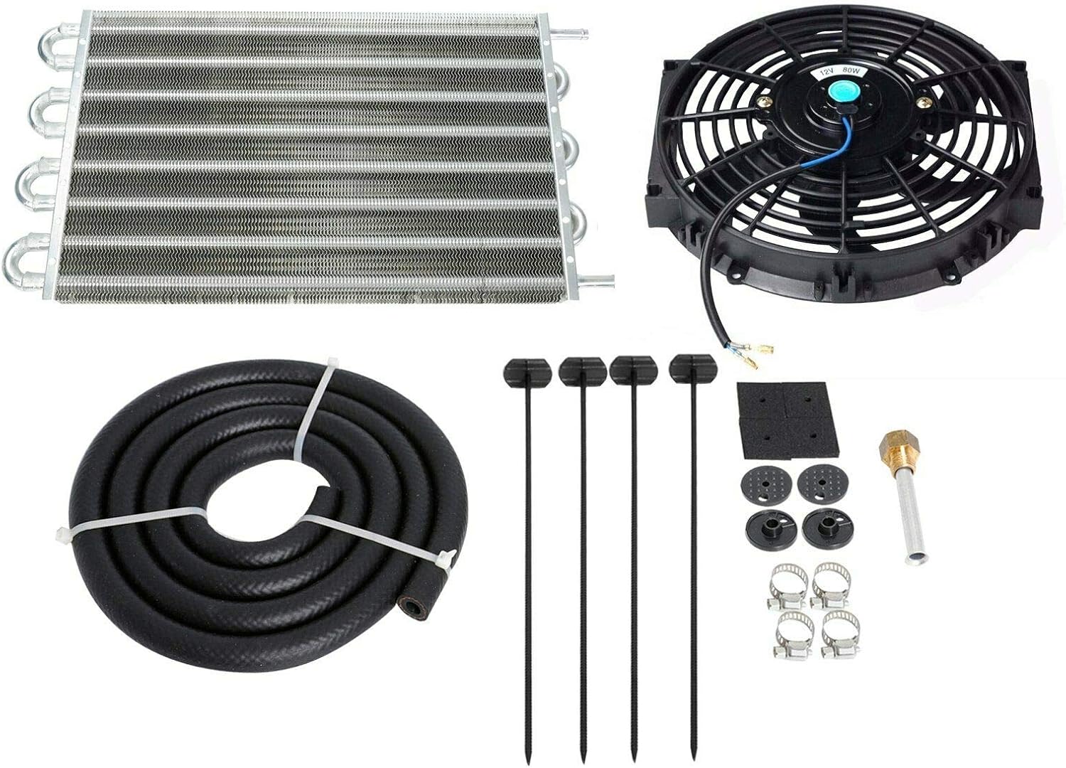 6 Row Transmission Cooler Aluminium Radiator Remote Oil Cooler with 10" Cooling Fan Mounting Kit Pack of 2 G44535