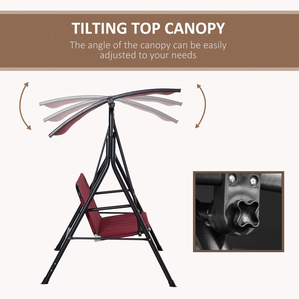 Red Steel Frame 3-Person Porch Swing with Stand E789235