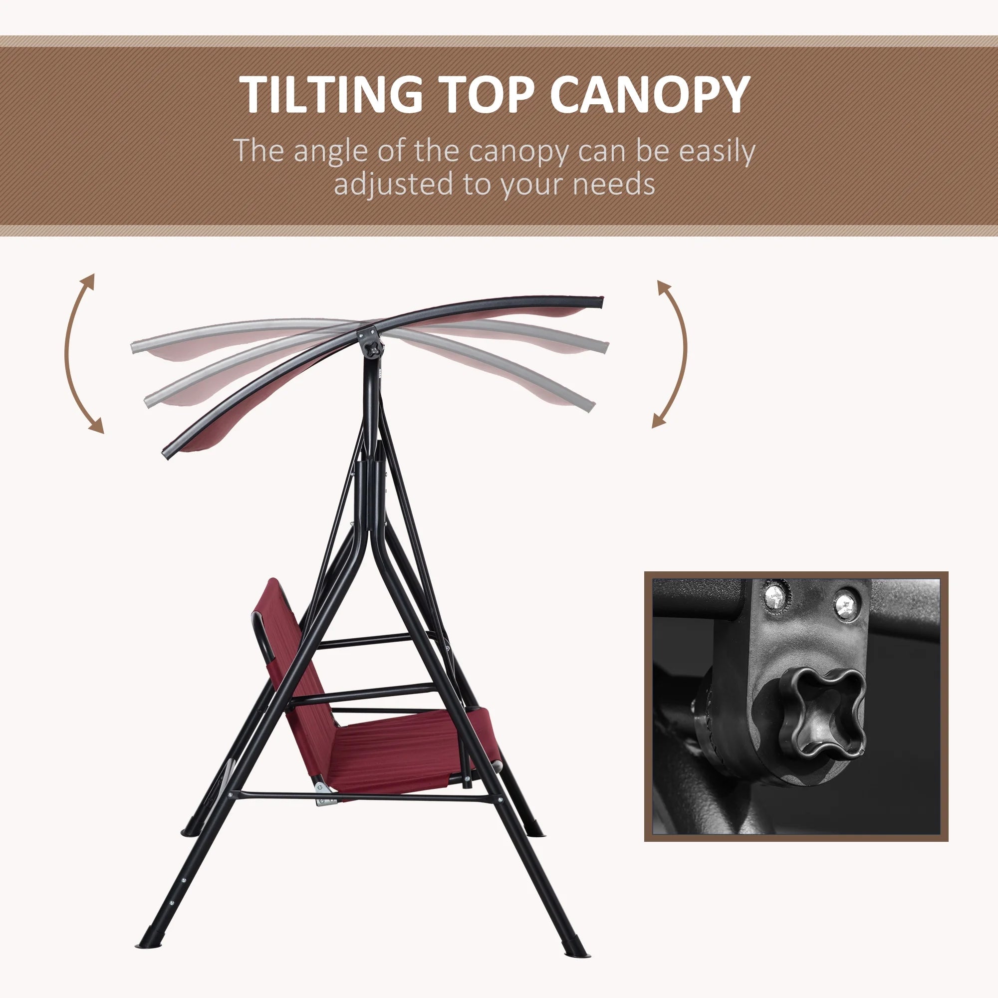 Red Steel Frame 3-Person Porch Swing with Stand E789235