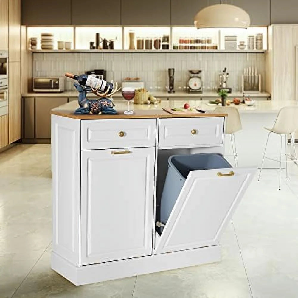 Double Barn Door Style Trash Cabinet with Solid Hideaway Drawer P685892