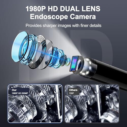 1920P HD Endoscope Camera with 8+1 Adjustable LED Lights, IP67 Waterproof 16.5FT Semi-Rigid Snake Cord B505676