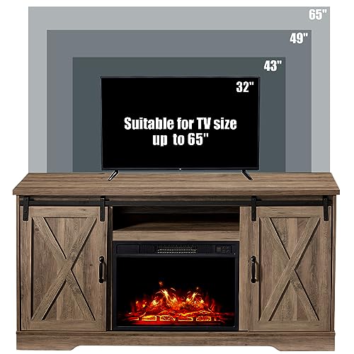 5-Piece Farmhouse Table Set with Fireplace TV Stand, Coffee Table, Two End Tables, Charging Station and USB Ports Z4646