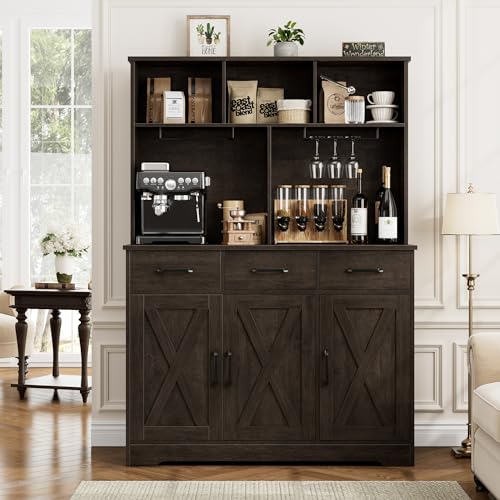 Rustic Brown Buffet Cabinet with Hutch and 3 Drawers K7081