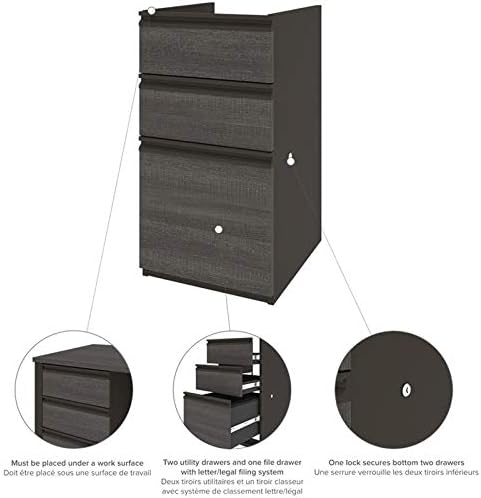 3 Drawer File Cabinet in Bark Gray and Slate A3190