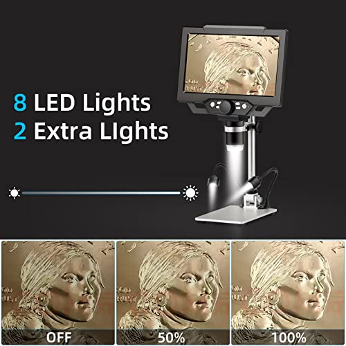 4.3 inch IPS Digital Microscope, 10-1000X Magnification Handheld Camera Video Microscope with 32G TF Card, 8 LED Lights, Rechargeable Battery Microscope V946030