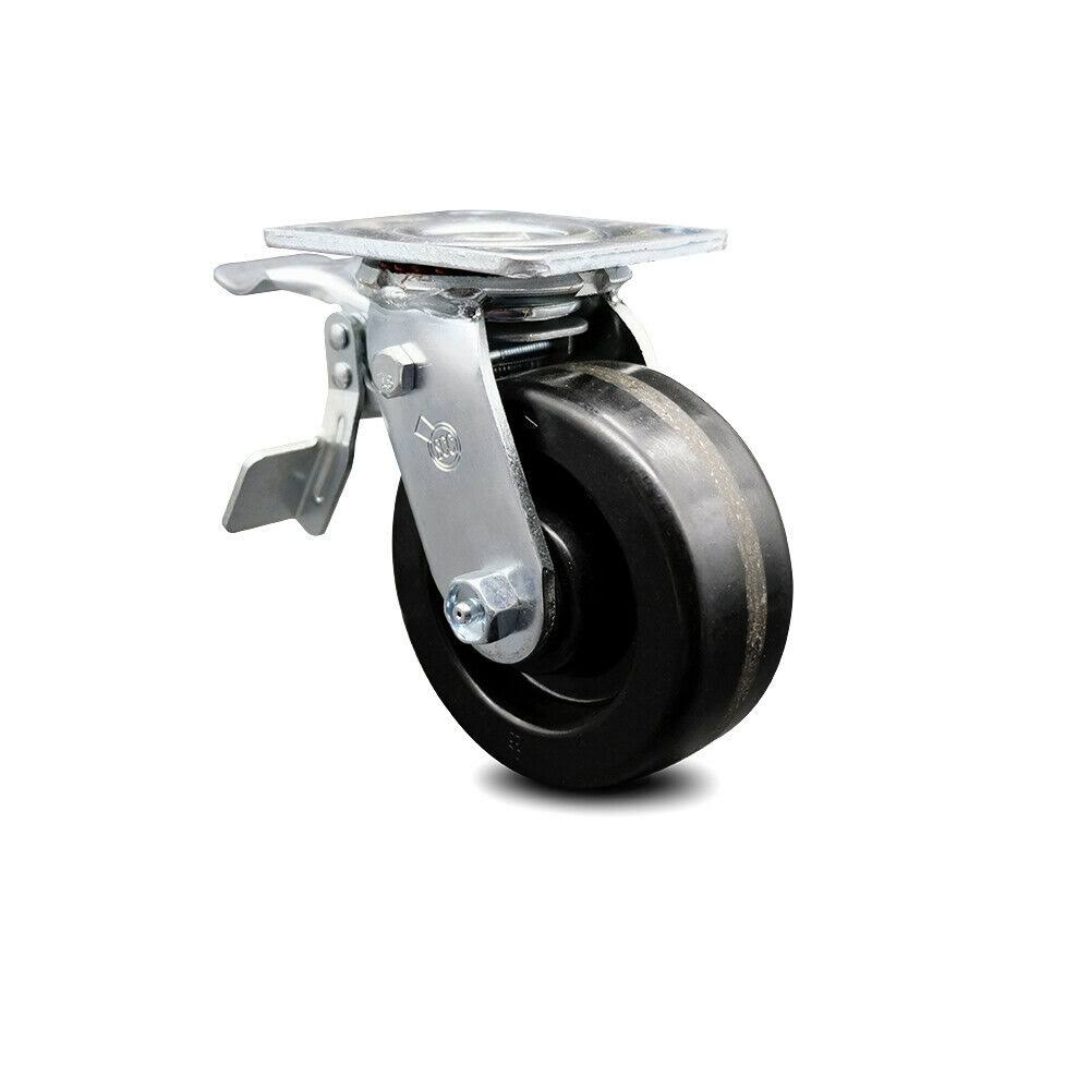 Phenolic Swivel Top Plate Caster with 5 inch x 2 inch Black Wheel and Total Lock Brake N38451