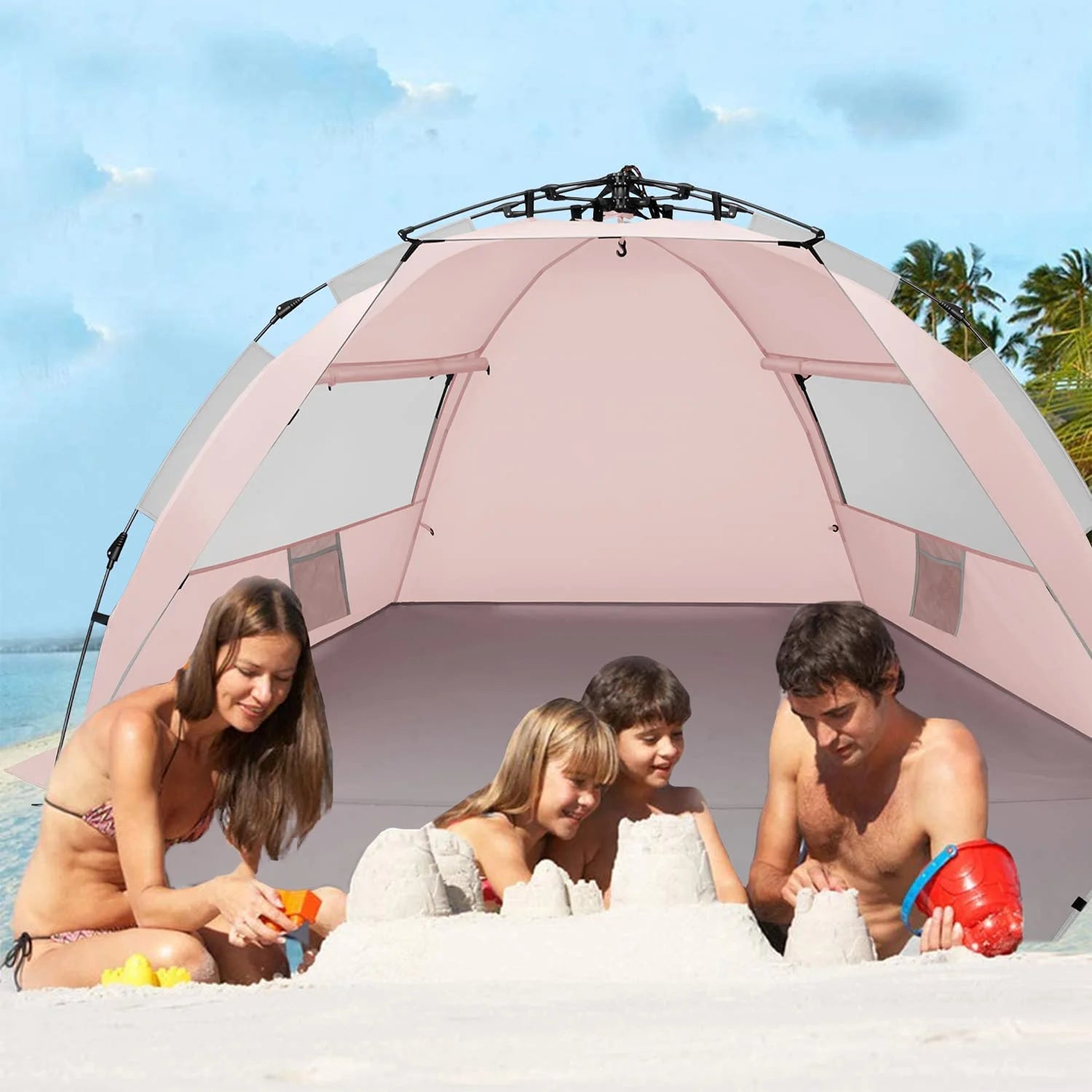 Pink 4 Person Beach Tent with Carrying Bag N951