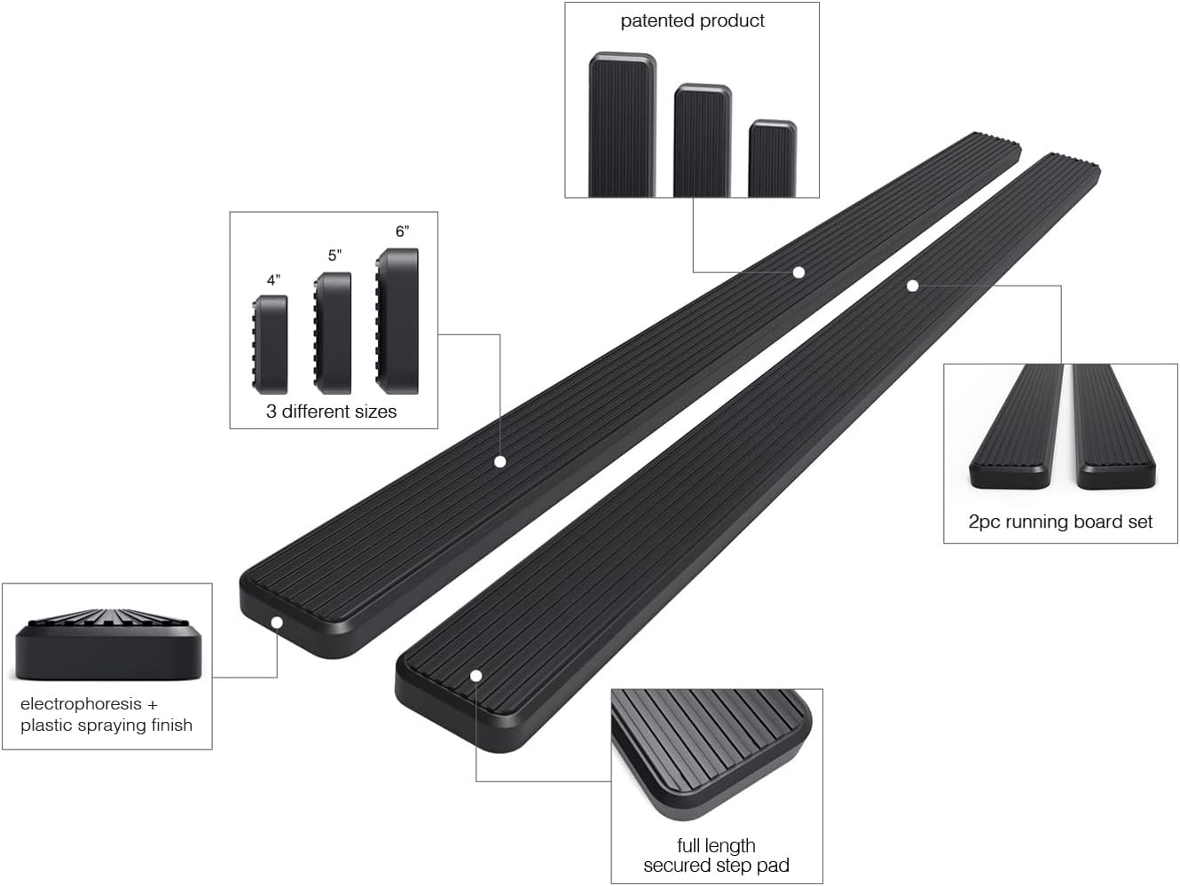6in Black Running Boards P538
