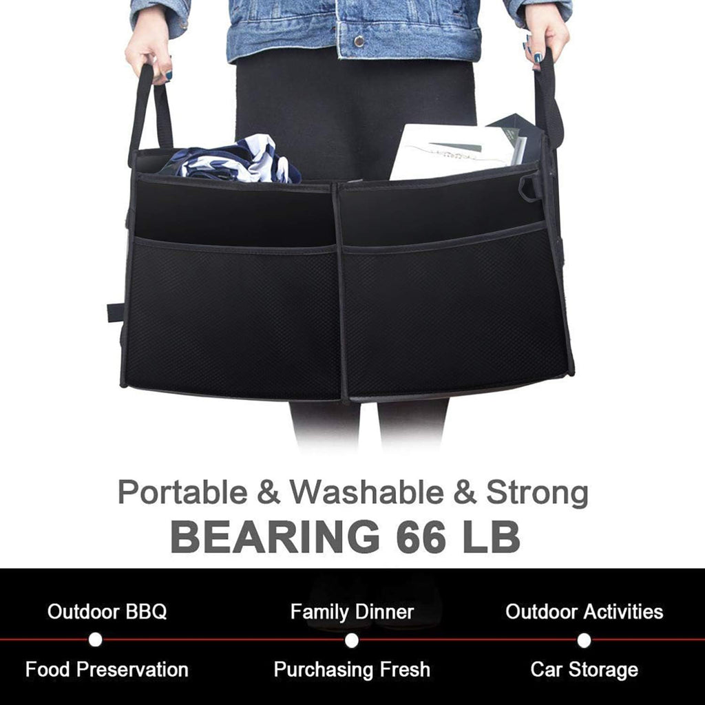 Black Collapsible Car Trunk Organizer with Insulation Cooler Bag O70786