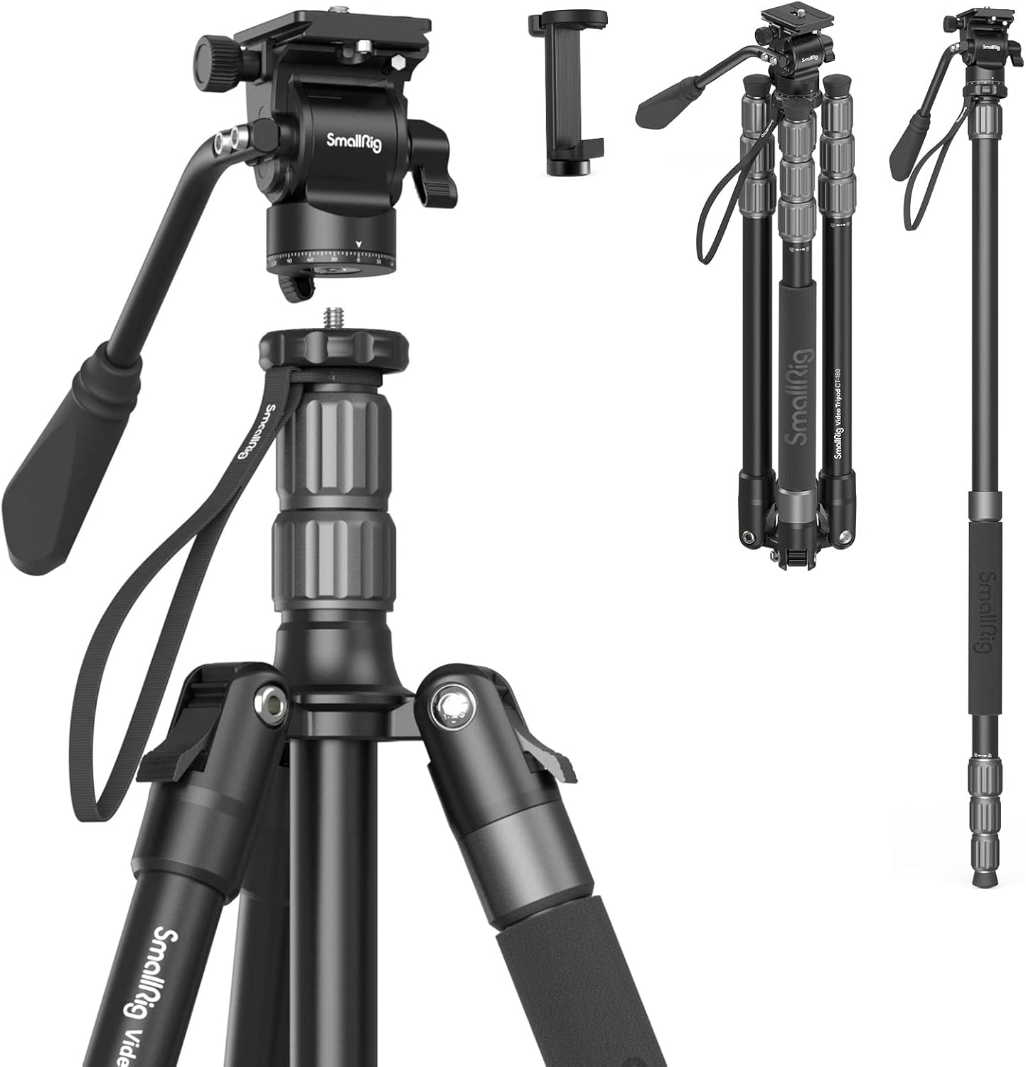 71 Video Tripod Monopod with Fluid Head, Aluminum Camera Tripod, Adjustable Height from 16.5 to 71 O10507