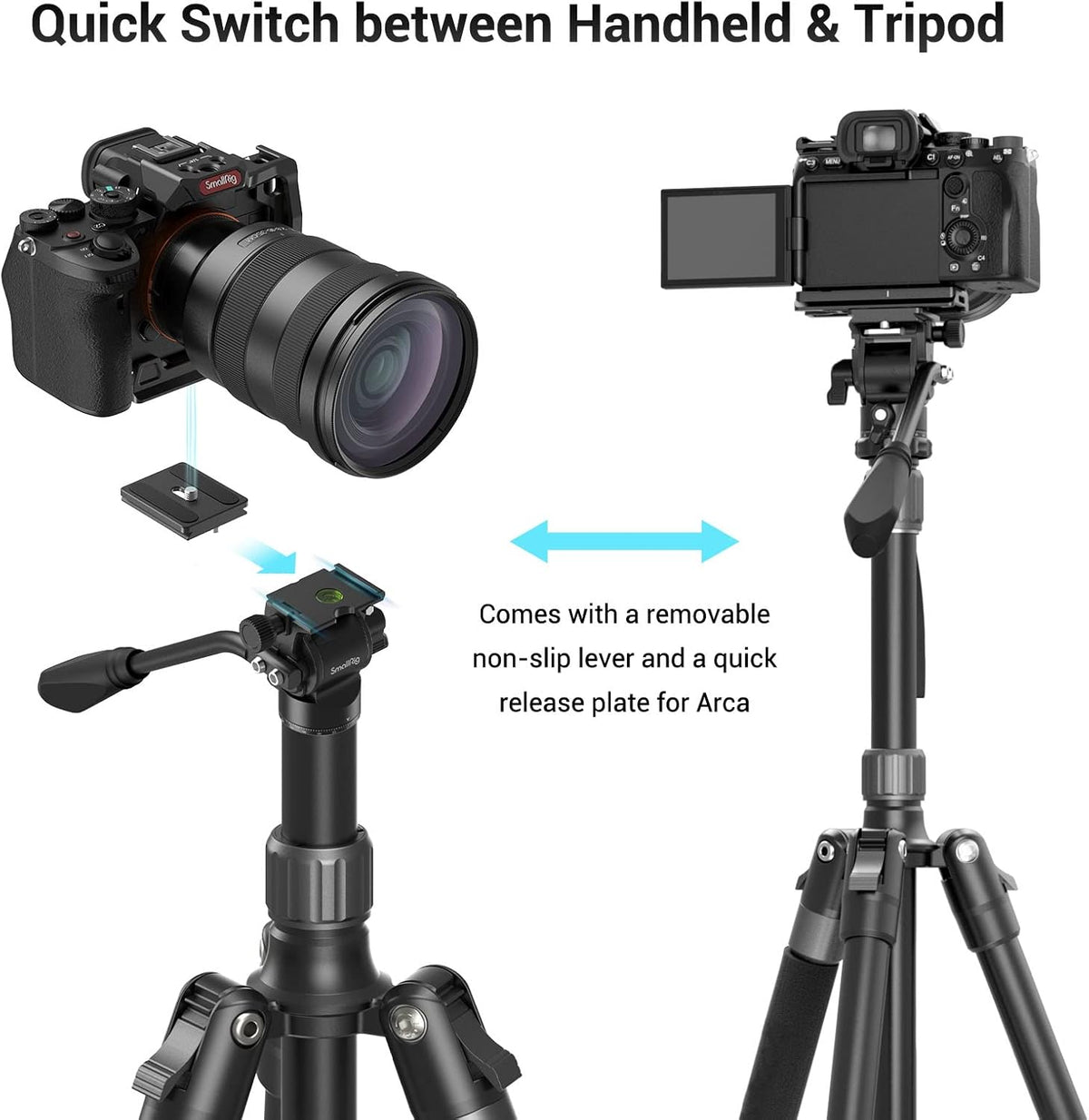 71 Video Tripod Monopod with Fluid Head, Aluminum Camera Tripod, Adjustable Height from 16.5 to 71 O10507