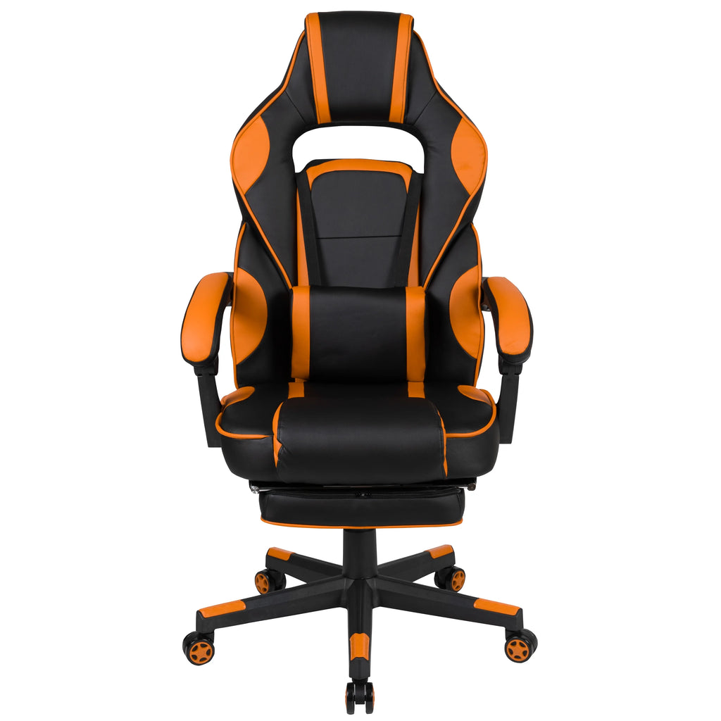 Black & Orange Gaming Chair with Footrest W29842