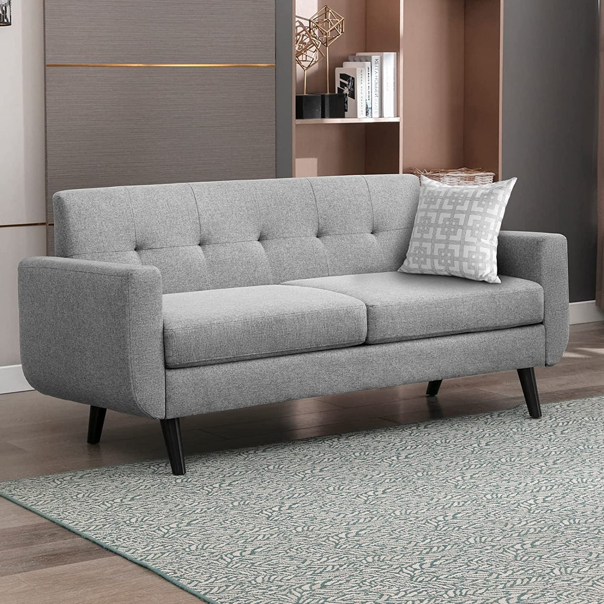 68" Futon Sofa 2-Seat Loveseat with Cushion, Light Gray W2218